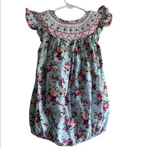 BABEENI GIRLS SIZE 3 SMOCKED FLORAL BUBBLE ROMPER